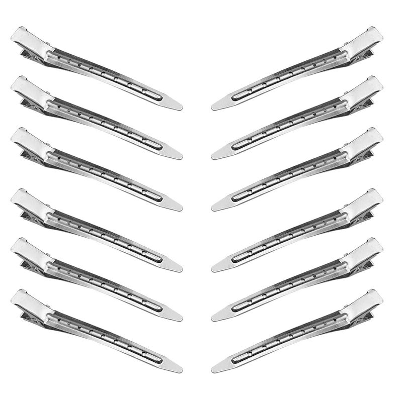 12PCS Duck Billed Clips 354 Inches Rustproof Metal Alligator Curl Clips with Holes for Hair Styling Hair Coloring Large Silver