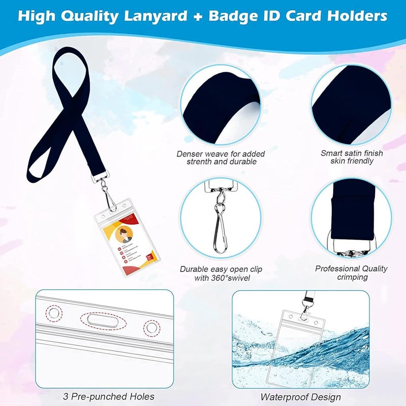 Excefore ID Badge Holders, 12 PCS Clear Card Holder with Breakaway Lanyard, Multi ID Holder with Waterproof Resealable, Name Tag Badge Holder for Nurses, Office and School, Vertical - Image 2