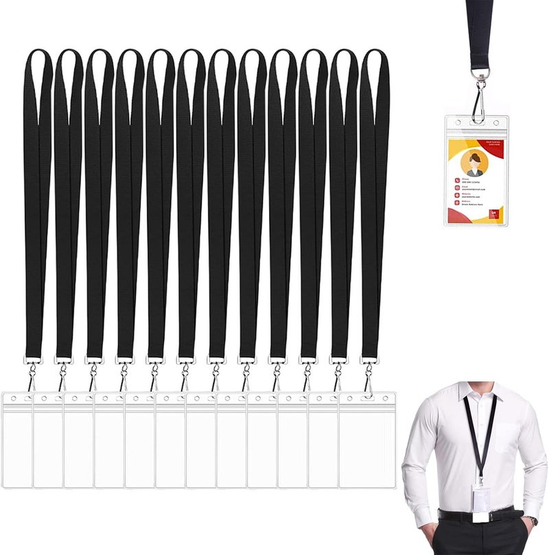 Excefore ID Badge Holders, 12 PCS Clear Card Holder with Breakaway Lanyard, Multi ID Holder with Waterproof Resealable, Name Tag Badge Holder for Nurses, Office and School, Vertical - Image 1