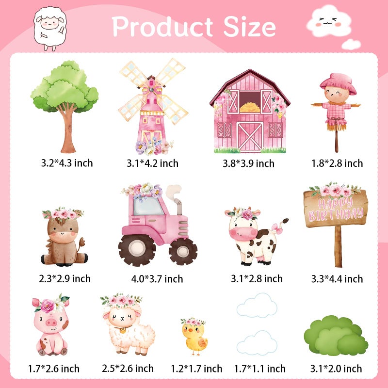 MEMOVAN Farm Cake Toppers 14pcs Farm Animal Chicken Sheep Pig Cow Cupcake Topper Picks Farm Cow Cake Decorations for Barnyard Farm Cow Birthday Baby Shower Party - Image 2