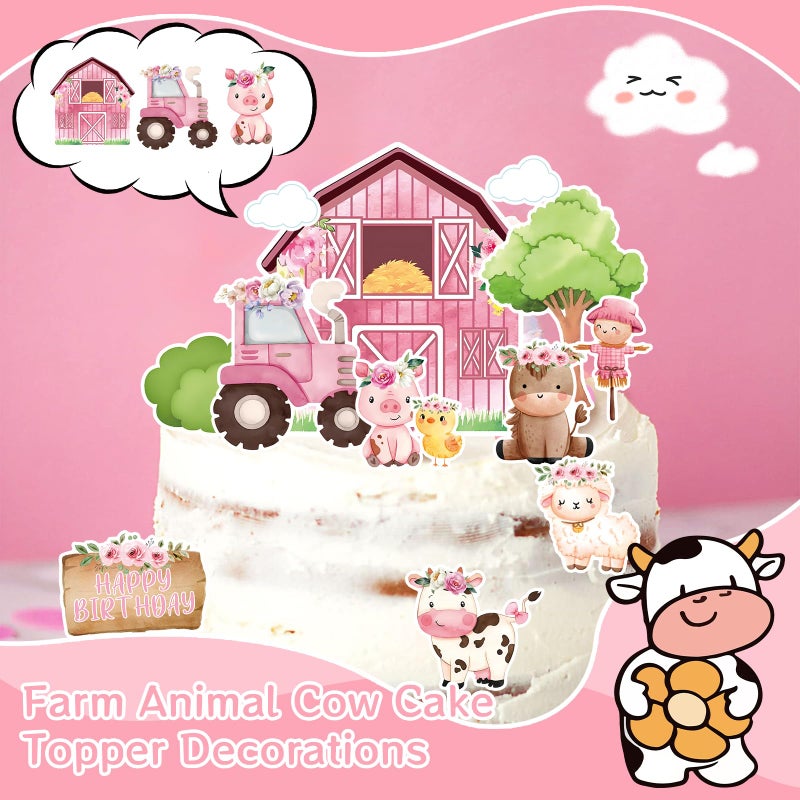 MEMOVAN Farm Cake Toppers 14pcs Farm Animal Chicken Sheep Pig Cow Cupcake Topper Picks Farm Cow Cake Decorations for Barnyard Farm Cow Birthday Baby Shower Party - Image 3