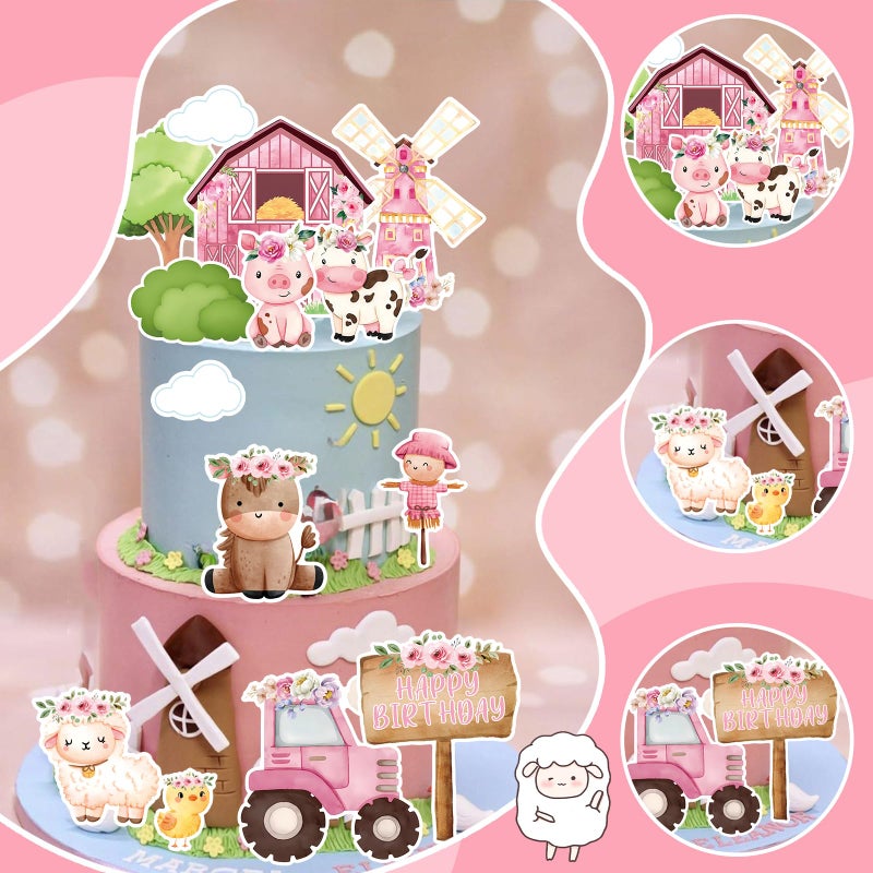 MEMOVAN Farm Cake Toppers 14pcs Farm Animal Chicken Sheep Pig Cow Cupcake Topper Picks Farm Cow Cake Decorations for Barnyard Farm Cow Birthday Baby Shower Party - Image 4