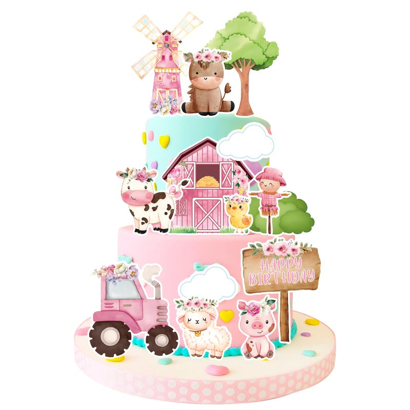 MEMOVAN Farm Cake Toppers 14pcs Farm Animal Chicken Sheep Pig Cow Cupcake Topper Picks Farm Cow Cake Decorations for Barnyard Farm Cow Birthday Baby Shower Party - Image 1