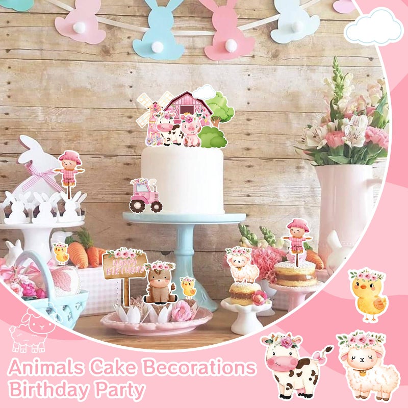 MEMOVAN Farm Cake Toppers 14pcs Farm Animal Chicken Sheep Pig Cow Cupcake Topper Picks Farm Cow Cake Decorations for Barnyard Farm Cow Birthday Baby Shower Party - Image 5