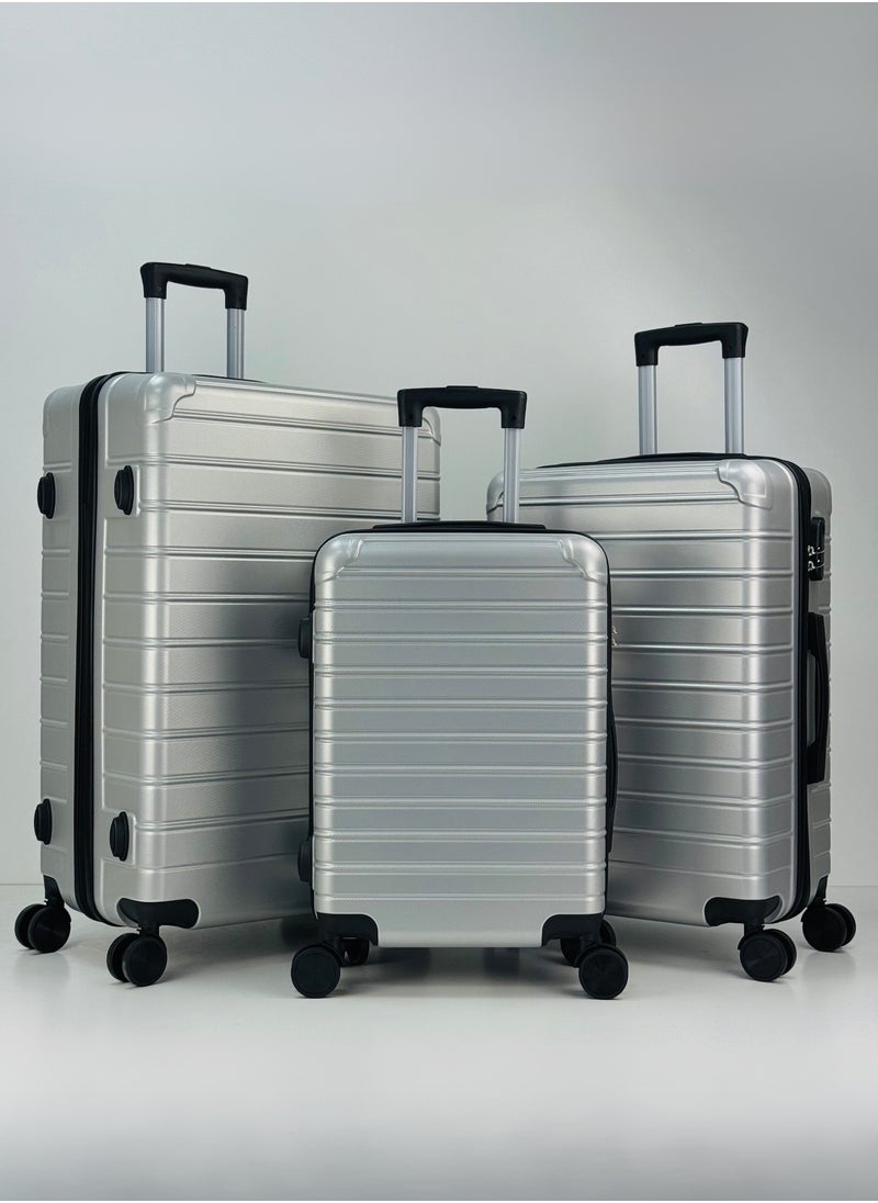 SAW & SEE Premium Hard Shell Luggage Set  – 3-Piece Durable Strong Suitcase Set, Lightweight ABS Trolley Bags with Smooth Rotating Spinner Wheels, Security Combination Lock, Telescopic Handle, Traveling Bag Suitcases – 20" / 24" / 28" – SILVER  - Image 1