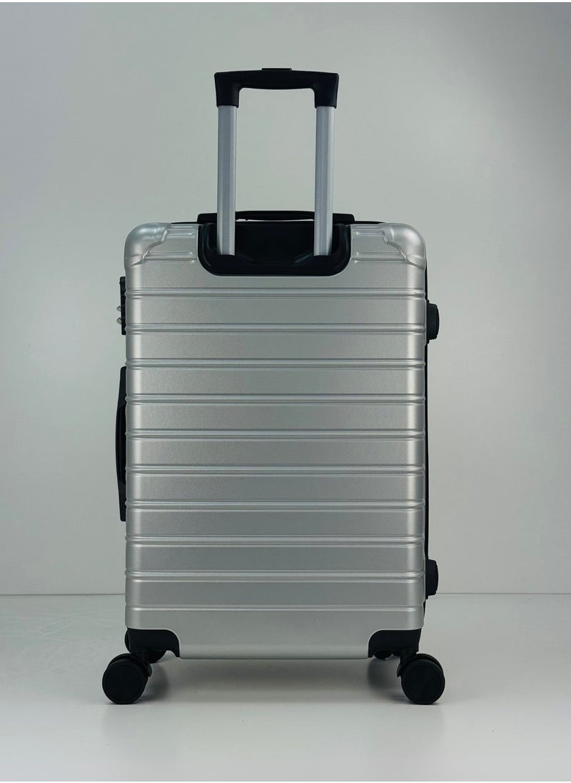 SAW & SEE - Premium Hard Shell Luggage Set  – 3-Piece Durable Strong Suitcase Set, Lightweight ABS Trolley Bags with Smooth Rotating Spinner Wheels, Security Combination Lock, Telescopic Handle, Traveling Bag Suitcases – 20" / 24" / 28" – SILVER - Image 1