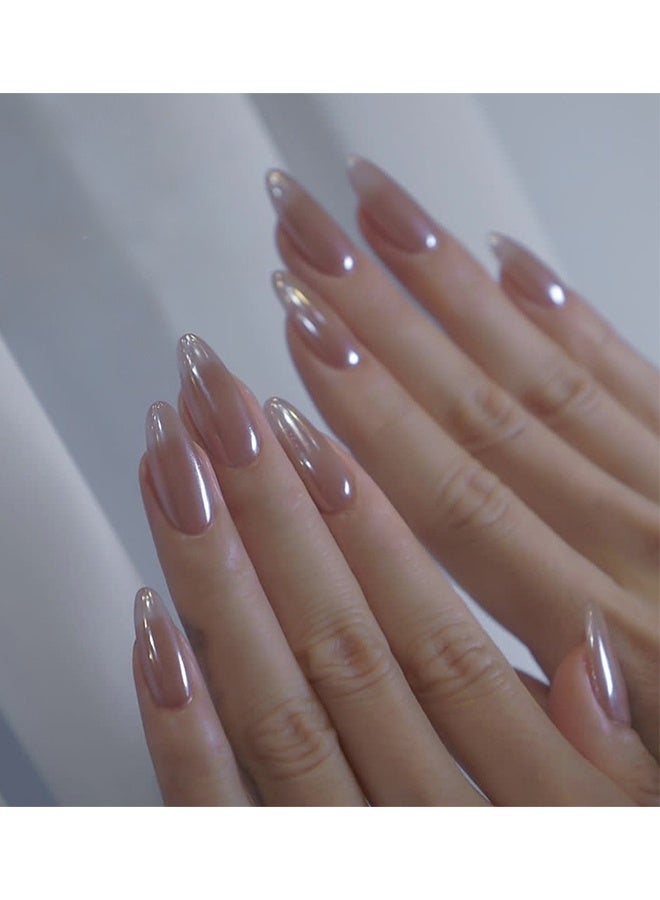أظافر فرنش قابلة للضغط، أظافر لوزية متوسطة قابلة للضغط، مجموعة أظافر فرنسية ناعمة قصيرة من الجل، أظافر قابلة للضغط بجودة صالون، أظافر لاصقة بدون فواصل لفنون الأظافر للنساء - Image 1