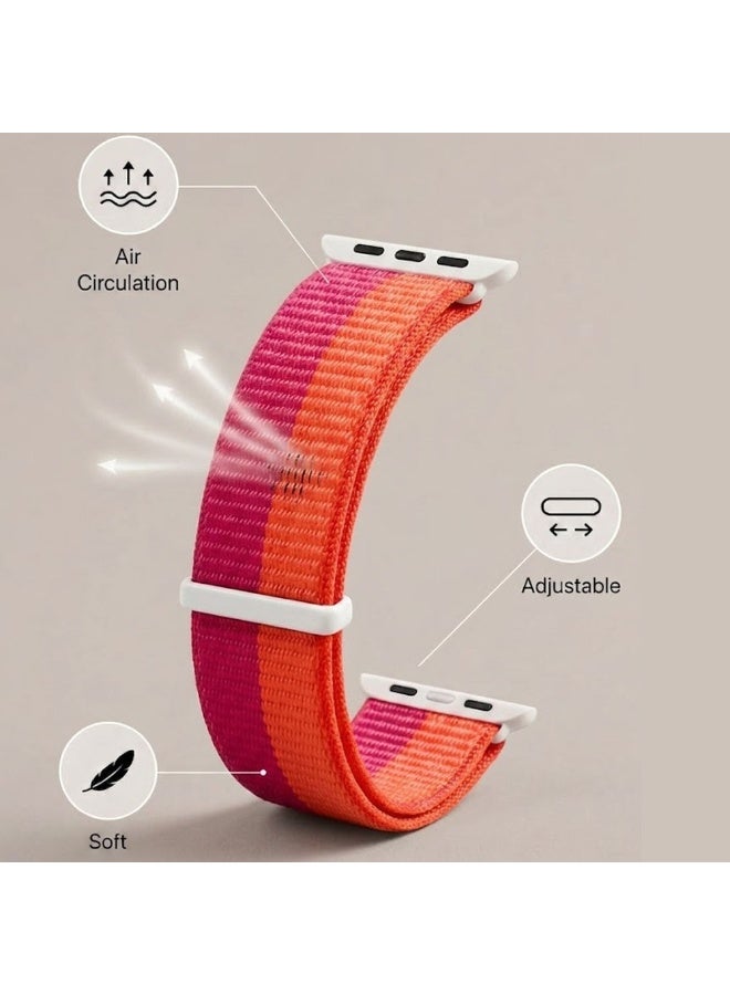 CATANES Breathable Nylon Sport Loop Band Compatible with Apple Watch 44mm 45mm 46mm 49mm for Women Men, iWatch Wrist Straps for Ultra 3 2, Se, Series 11 10 9 8 7 - hibiscus red - Image 3