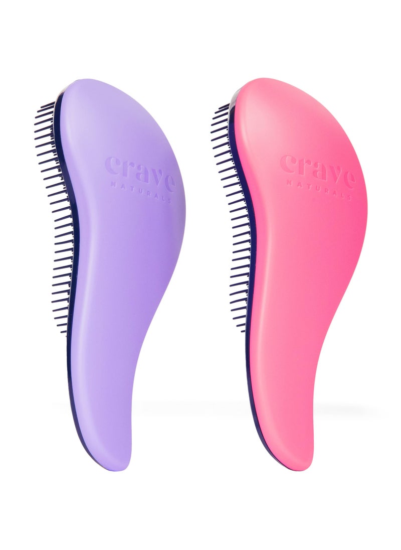 Crave Naturals - Crave Naturals Glide Thru Detangling Brush for Adults and Kids - Detangler Hair Brush for Curly or Straight, Wet or Dry Hair - Gentle on Tangles Hair Comb - 7.5x3-Inch, Pink and Purple (Pack of 2) - Image 1