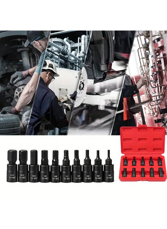 10Pcs Heavy Duty 3 8 Drive Hex Torx Square Spline Bit Socket Set M4 M16 - Image 5
