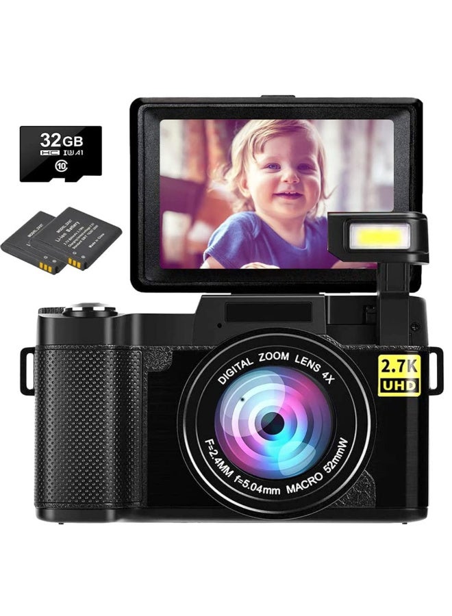 كاميرا فيديو رقمية 2.7K بدقة 30MP مع شاشة دوارة 3.0 بوصة وزوم رقمي 4X مع بطاقة ذاكرة 32G - Image 2