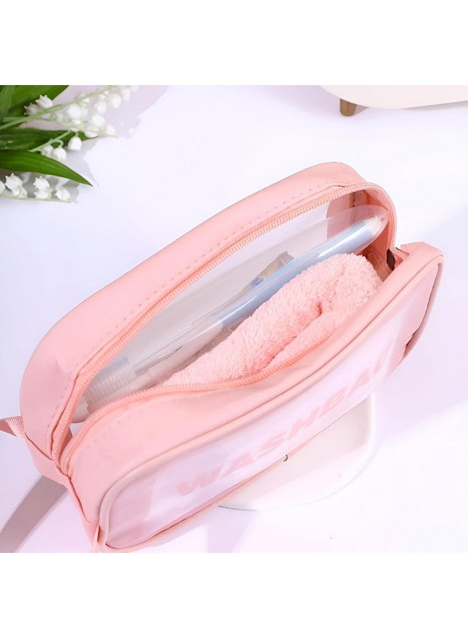 NFI essentials PVC Transparent Cosmetic Organizer Bag with Handle, Washbag Pouch Travel Makeup Bag Portable Carry Toiletry Storage Bag Makeup Pouch for Women Girls - Image 2