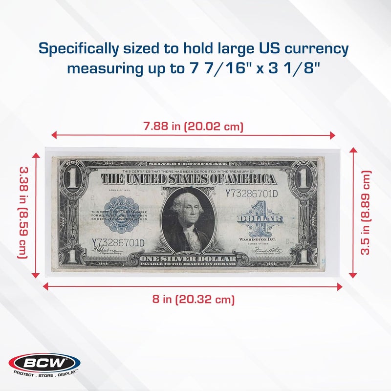 BCW Large Bill Deluxe Currency Holders - 50ct | Archival Safe Bill Protectors | High Clarity Double-Polished Clear Vinyl | for Collectors and Numismatics | Large Currency Holders - Image 3