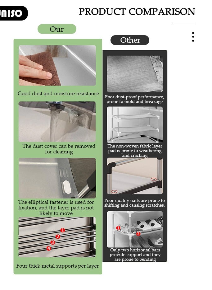 DUNISO 4-Tier Coat and Shoes Rack with Dustproof Layer Covers，Multifunctional 3-in-1 Storage with Hanging Hooks，Space-Saving Shoe Organizer, Entryway, Large-Capacity for Men,Women,Kids Shoes - Image 3