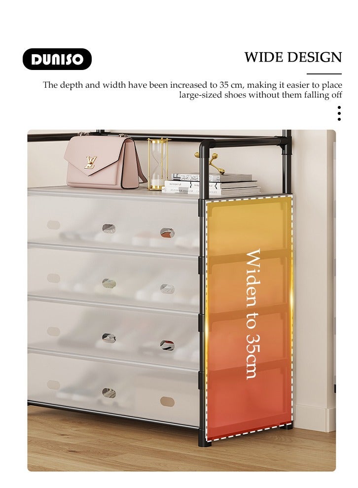 DUNISO 4-Tier Coat and Shoes Rack with Dustproof Layer Covers，Multifunctional 3-in-1 Storage with Hanging Hooks，Space-Saving Shoe Organizer, Entryway, Large-Capacity for Men,Women,Kids Shoes - Image 5