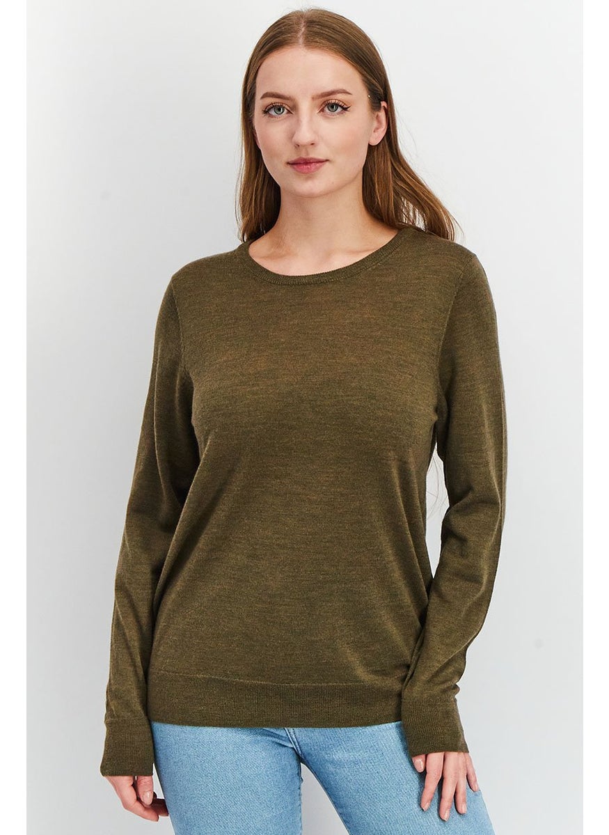 Tchibo Women Regular Fit Pullover Knitted Sweater, Olive  - Image 1