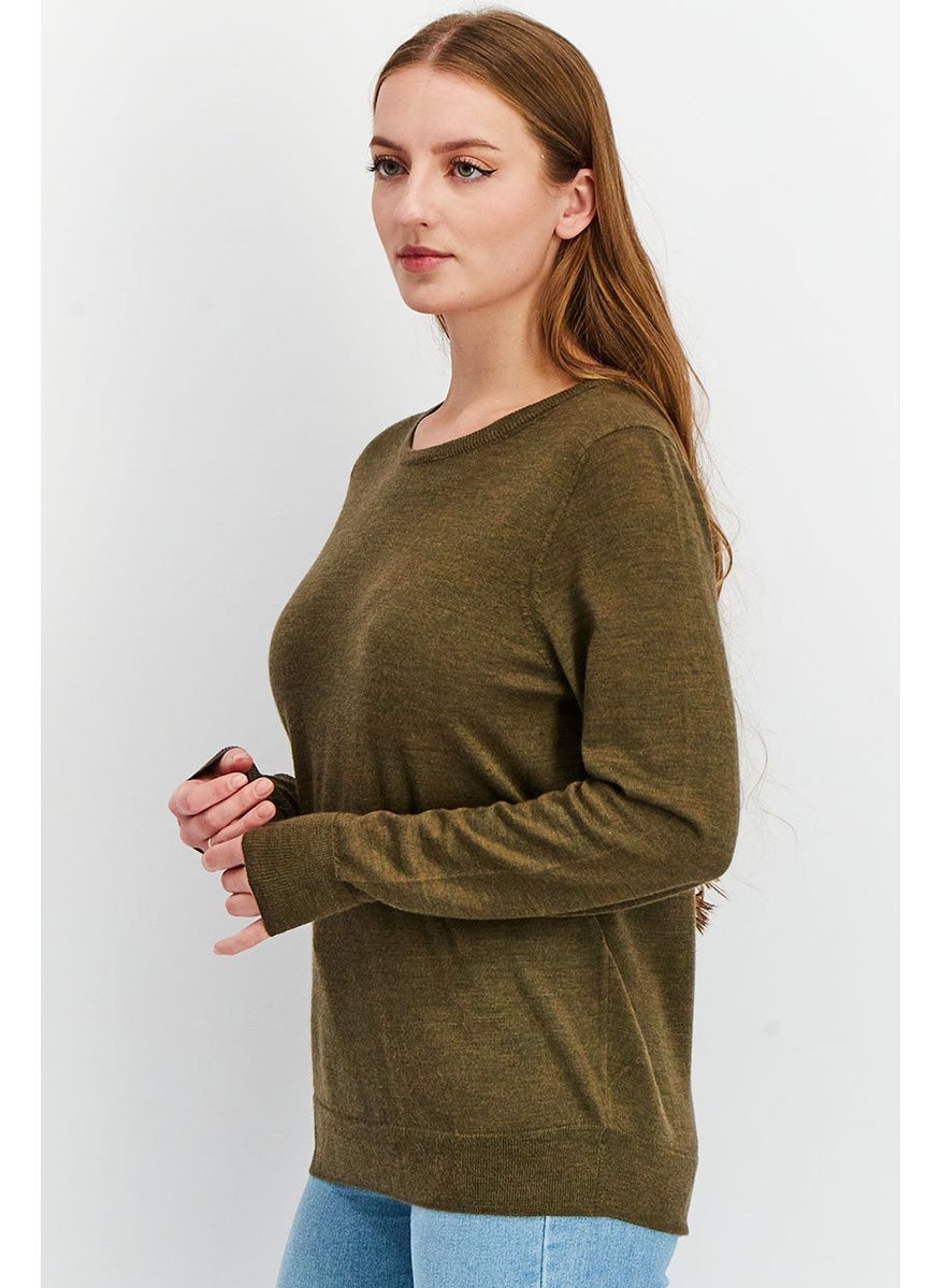Tchibo Women Regular Fit Pullover Knitted Sweater, Olive  - Image 2