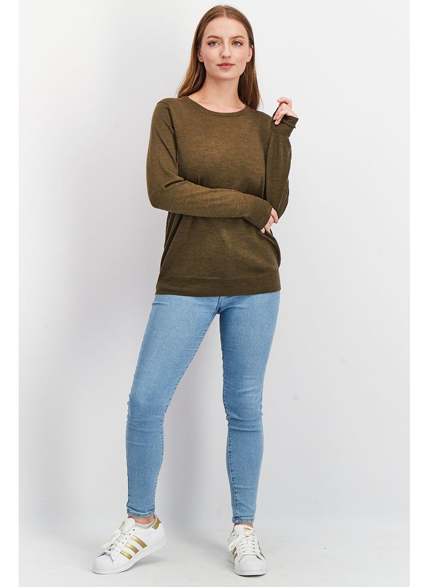 Tchibo Women Regular Fit Pullover Knitted Sweater, Olive  - Image 3