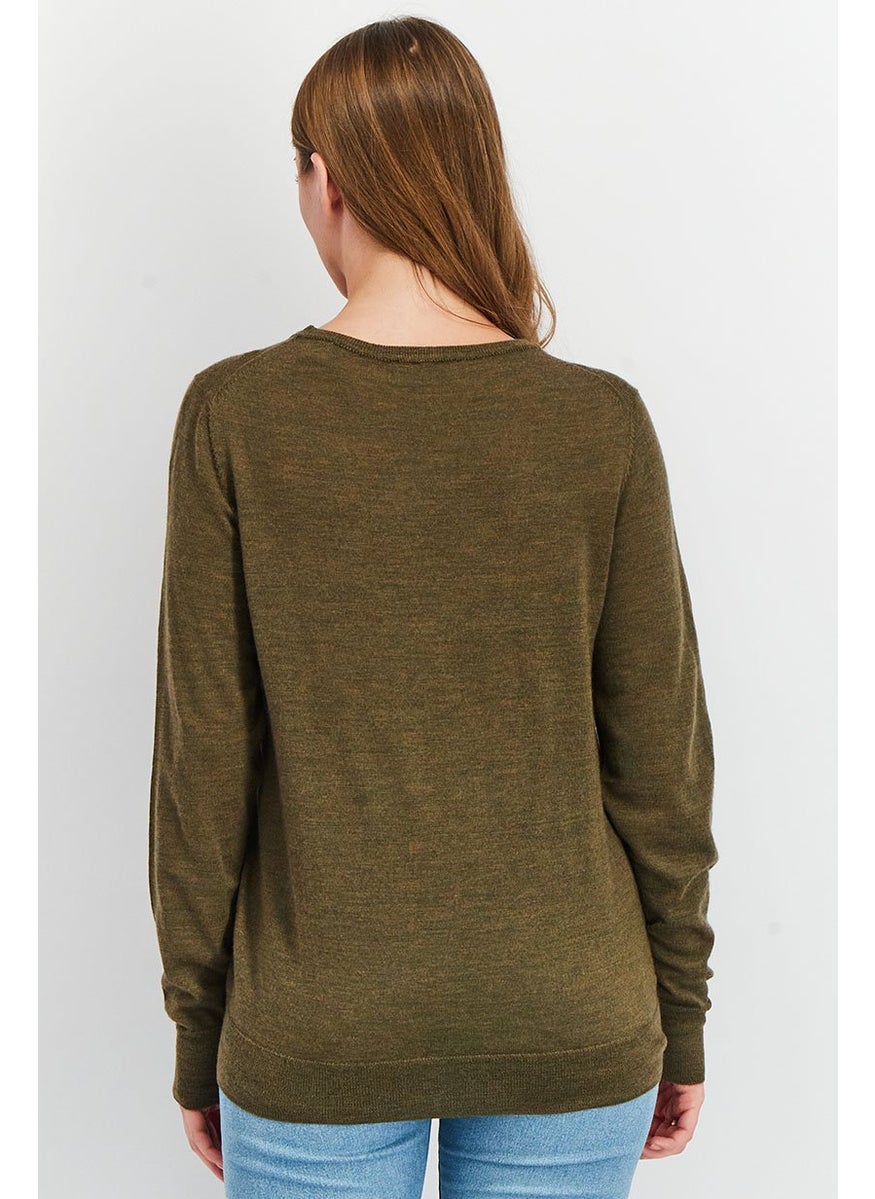 Tchibo Women Regular Fit Pullover Knitted Sweater, Olive  - Image 4
