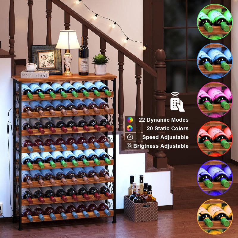 Sonyabecca 64 Bottles Wine Rack Freestanding Floor with 2 in 1 LED Light, Wine Bottle Rack Wine Holder Wine Storage Shelf for Kitchen Bar Pantry, Tall Wine Cabinet Stand Display 31.85''L X 10.6''W X 47.95''H - Image 2