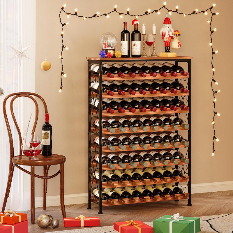 Sonyabecca 64 Bottles Wine Rack Freestanding Floor with 2 in 1 LED Light, Wine Bottle Rack Wine Holder Wine Storage Shelf for Kitchen Bar Pantry, Tall Wine Cabinet Stand Display 31.85''L X 10.6''W X 47.95''H - Image 4