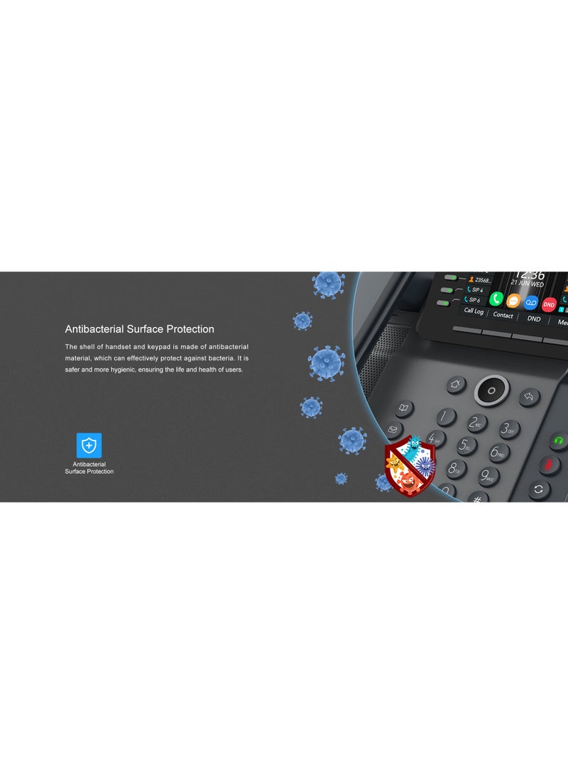 فانفيل Fanvil V65 Prime Business Phone Antibacterial material of the handset video calls with video codec H.264; Support audio codec G.722 and Opus, HD audio on speakerphone and handset; Support 6-party local conference; Built-in 2.4GHz/5G WiFi and Bluetooth 4.2, Up to 45 DSS keys - Image 5