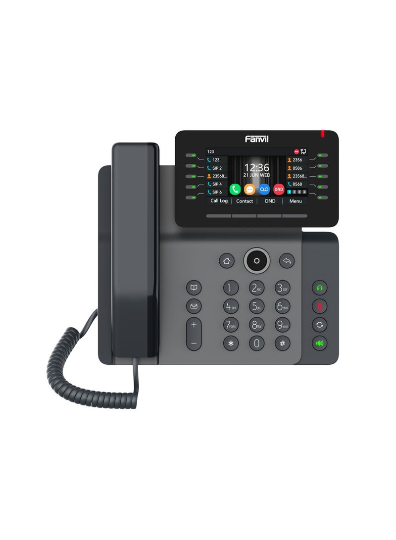 فانفيل Fanvil V65 Prime Business Phone Antibacterial material of the handset video calls with video codec H.264; Support audio codec G.722 and Opus, HD audio on speakerphone and handset; Support 6-party local conference; Built-in 2.4GHz/5G WiFi and Bluetooth 4.2, Up to 45 DSS keys - Image 1