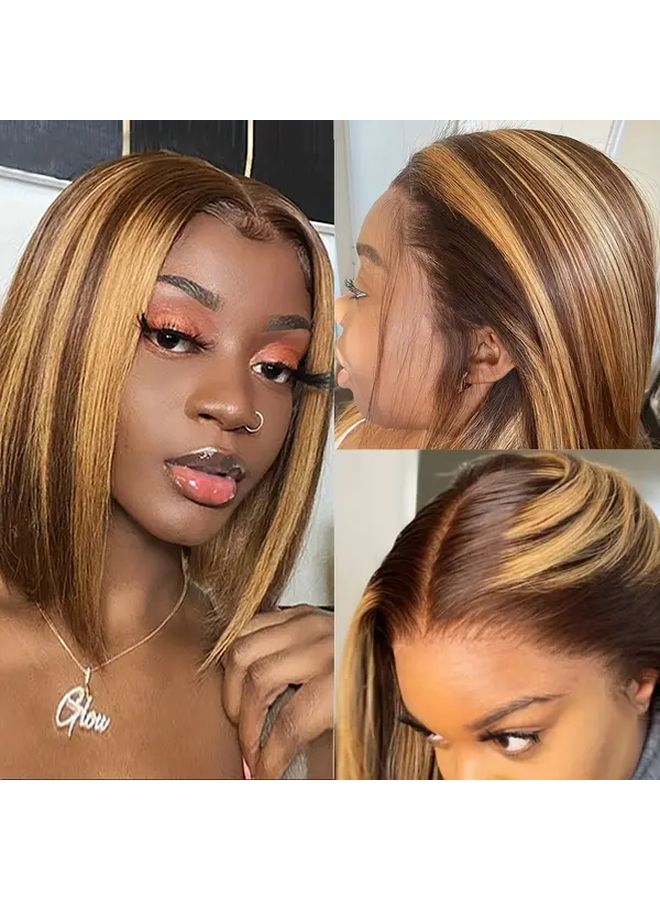 Brazilian Virgin Human Hair Wig Straight Lace Bob 12 Inch Color 4 27 High Density - Image 3