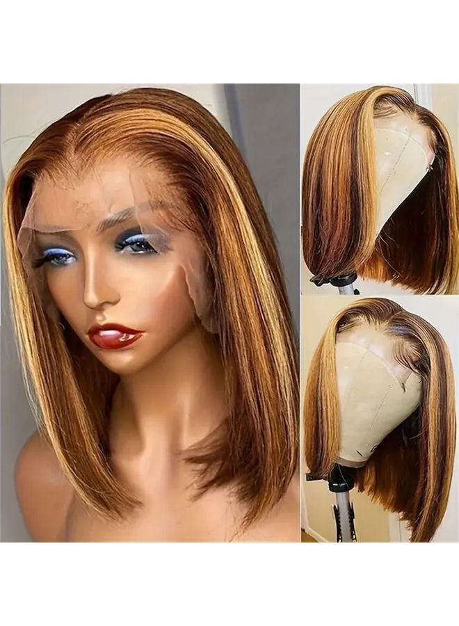 Brazilian Virgin Human Hair Wig Straight Lace Bob 12 Inch Color 4 27 High Density - Image 2