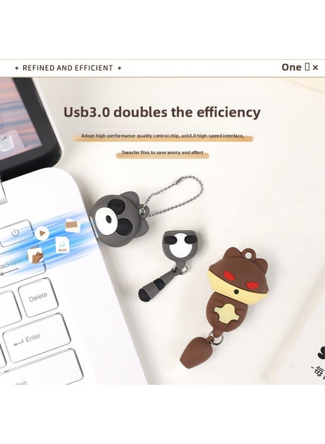 Creative Cartoon Cute Fun Animal U Disk Mobile Phone Computer Dual-use Activity Doll Gift Usb Flash Drive Custom Usb-Color:Red Eye Fox + Type-c Interface-Capacity:1GB  - Image 3
