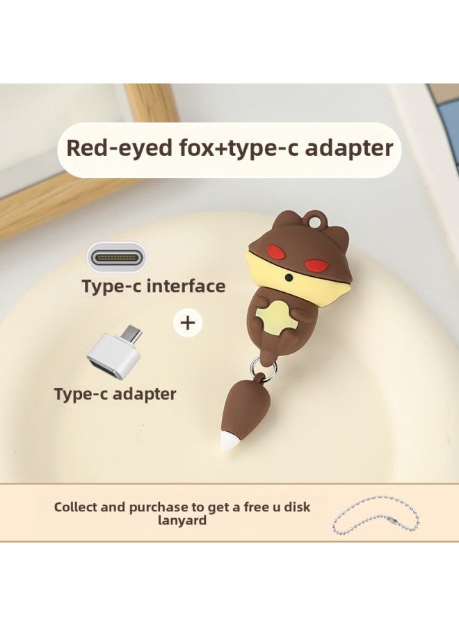 Creative Cartoon Cute Fun Animal U Disk Mobile Phone Computer Dual-use Activity Doll Gift Usb Flash Drive Custom Usb-Color:Red Eye Fox + Type-c Interface-Capacity:1GB  - Image 1