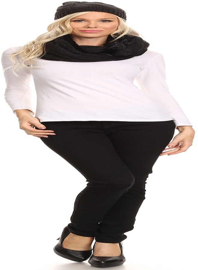 Sakkas 16138 - Olliey Long Wide Classic Cable Knit Fur Lined Infinity Scarf And Hat Set - Black - OS - Image 5