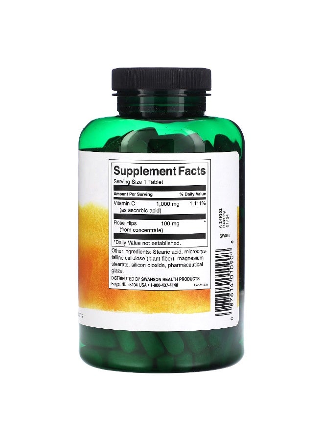 Swanson, Vitamin C With Rose Hips, 1,000 mg, 250 Tablets (Packaging may vary) - Image 2