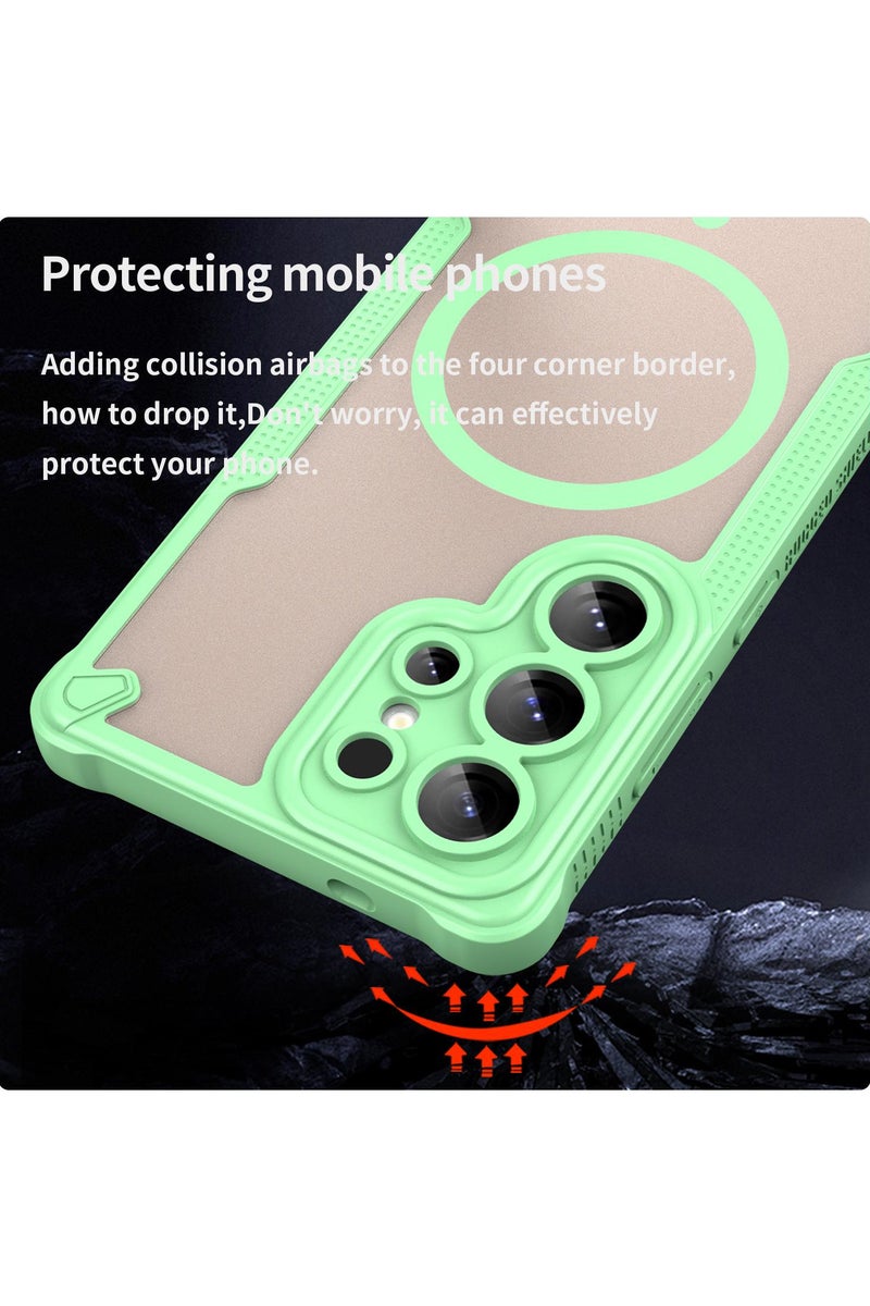 Cover For Samsung Galaxy S25 Ultra Armor Glaze MagSafe Magnetic Phone Case Raised edges around the screen and camera lens help prevent scratches - Green - Image 3