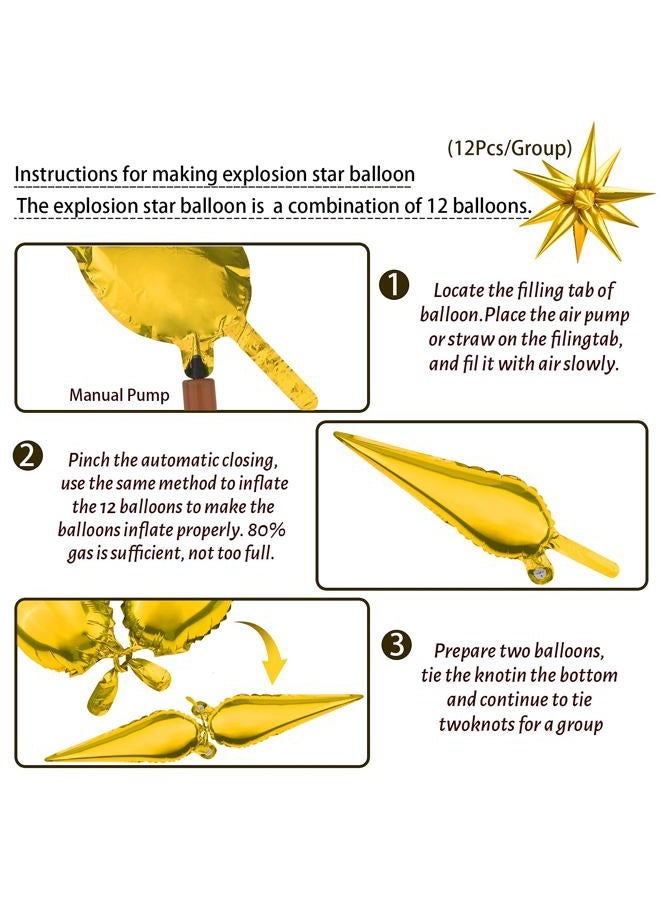Moukiween 60 PCS Gold Star Foil Balloons, 12 Point Cone Explosion Star Foil Balloons for Birthday, Wedding, Graduation Ceremony and Anniversary Backdrop (Gold) - Image 3
