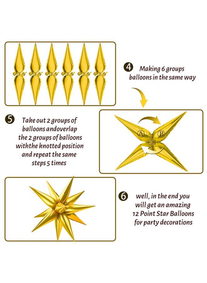 Moukiween 60 PCS Gold Star Foil Balloons, 12 Point Cone Explosion Star Foil Balloons for Birthday, Wedding, Graduation Ceremony and Anniversary Backdrop (Gold) - Image 4