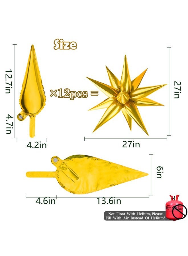 Moukiween 60 PCS Gold Star Foil Balloons, 12 Point Cone Explosion Star Foil Balloons for Birthday, Wedding, Graduation Ceremony and Anniversary Backdrop (Gold) - Image 2