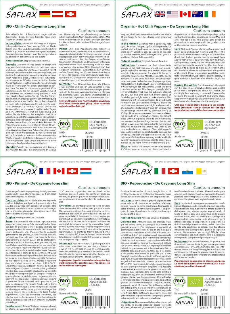 GGOOT Organic - Hot Chili Pepper – De Cayenne Long Slim - 10 Seeds - with Potting Substrate for Better Cultivation - Capsicum annuum - Image 3