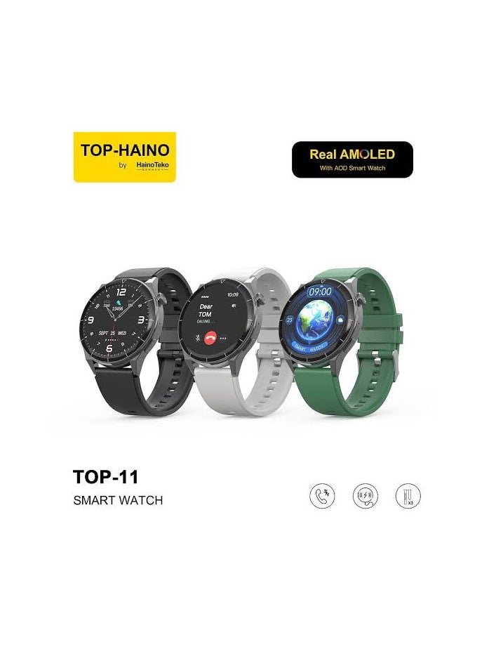 هينو تيكو - ساعة هاينو تيكو توب - 11  شاشة Amoled  مراقبة معدل ضربات القلب  قياس نسبة أوكسجين الدم و ضغط الدم البطارية 380 مللي أمبير تجربة ذكاء اصطناعي مع Chat GPT الإتصال عبر البلوتوث مكالمة بلوتوث مع دعم اظهار اسم المتصل لكل الارقام المسجله على الموبايل - Image 1