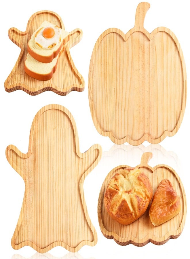 FOBSME 2 Pcs Halloween Wooden Serving Platters Pumpkin and Ghost Shape Charcuterie Boards Fall Wood Serving Trays Decorative Wood Snack Dish Plates for Halloween Autumn Holiday Housewarming Presents - Image 1