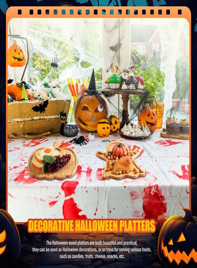 FOBSME 2 Pcs Halloween Wooden Serving Platters Pumpkin and Ghost Shape Charcuterie Boards Fall Wood Serving Trays Decorative Wood Snack Dish Plates for Halloween Autumn Holiday Housewarming Presents - Image 5