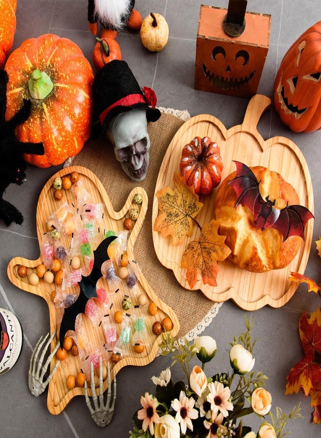 FOBSME 2 Pcs Halloween Wooden Serving Platters Pumpkin and Ghost Shape Charcuterie Boards Fall Wood Serving Trays Decorative Wood Snack Dish Plates for Halloween Autumn Holiday Housewarming Presents - Image 3