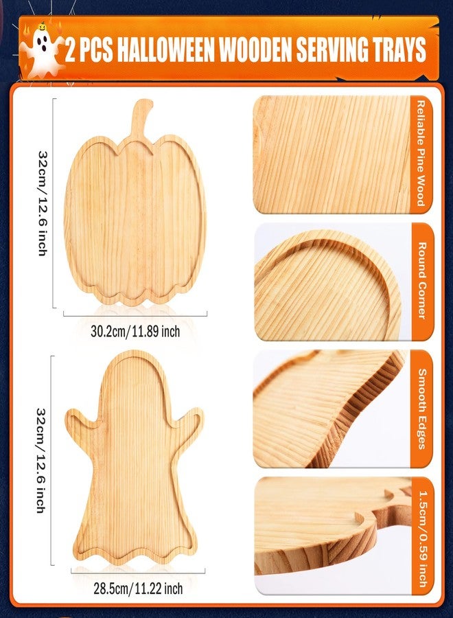 FOBSME 2 Pcs Halloween Wooden Serving Platters Pumpkin and Ghost Shape Charcuterie Boards Fall Wood Serving Trays Decorative Wood Snack Dish Plates for Halloween Autumn Holiday Housewarming Presents - Image 2