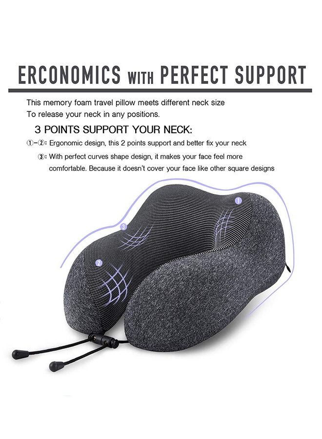 Arabest Luxury Memory Foam Travel Pillow with Ear Plugs, Eye Mask and Mesh Bag Blue 28x27x14cm - Image 2