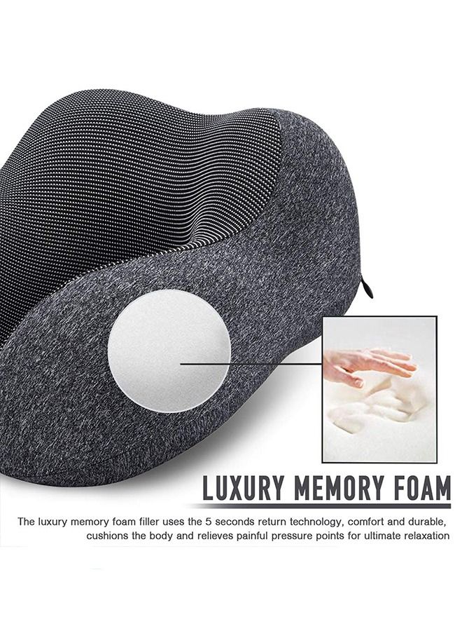 Arabest Luxury Memory Foam Travel Pillow with Ear Plugs, Eye Mask and Mesh Bag Blue 28x27x14cm - Image 4