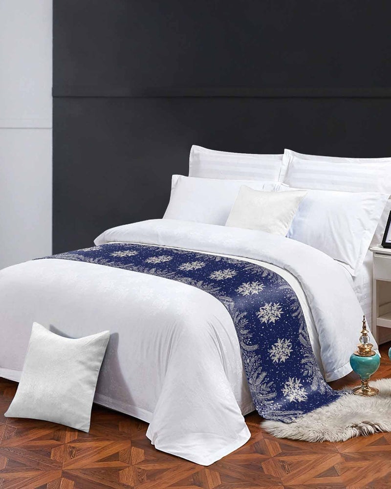 Navy Blue Snowflake Bed Runner 102x20 Inch for California King Size Bed - Image 4