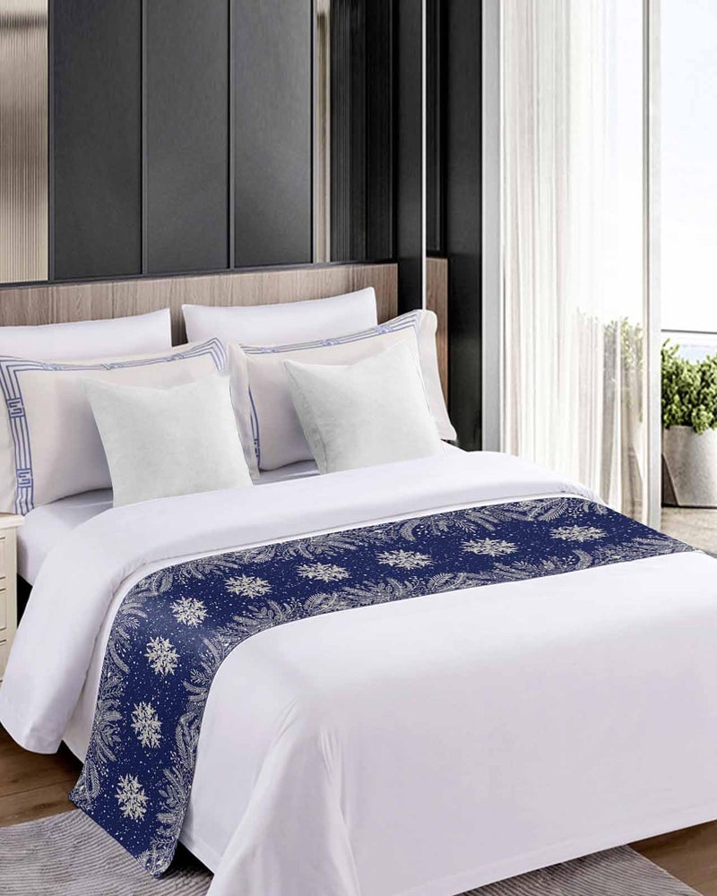 Navy Blue Snowflake Bed Runner 102x20 Inch for California King Size Bed - Image 5
