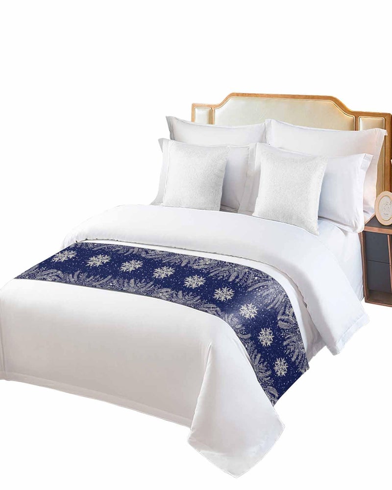 Navy Blue Snowflake Bed Runner 102x20 Inch for California King Size Bed - Image 3