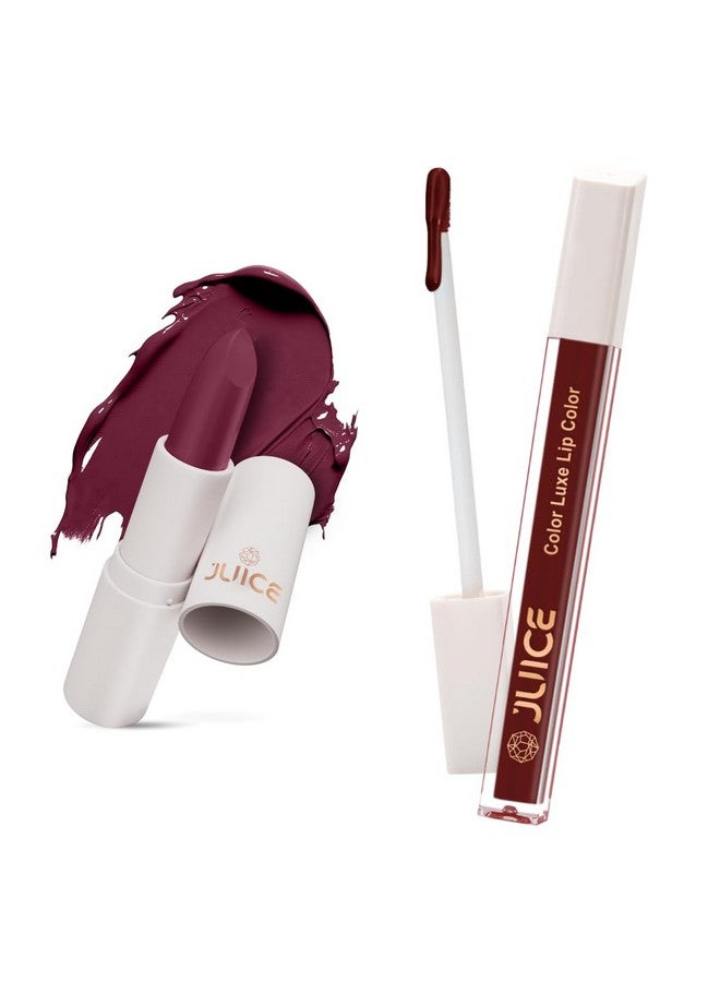 Juice Festive Maroon - M14 Kiss Sensation Lipstick & Lucky Red - M10 Color Luxe Liquid Lipstick with Goodness of Bio Retinol, & SPF 15 UV Protection - Image 1