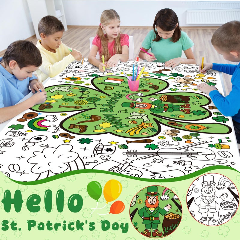 OHOME St Patrick's Day Giant Coloring Poster/Tablecloth - 72Ã—30 Inch St Patricks Day Crafts for Kids,St Patricks Day Gifts Games Activities Toys Decor Party Decorations - Image 3